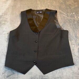 Neil Allyn Black Satin Lapel Tuxedo Vest Formal Dress Waistcoat Mens Medium